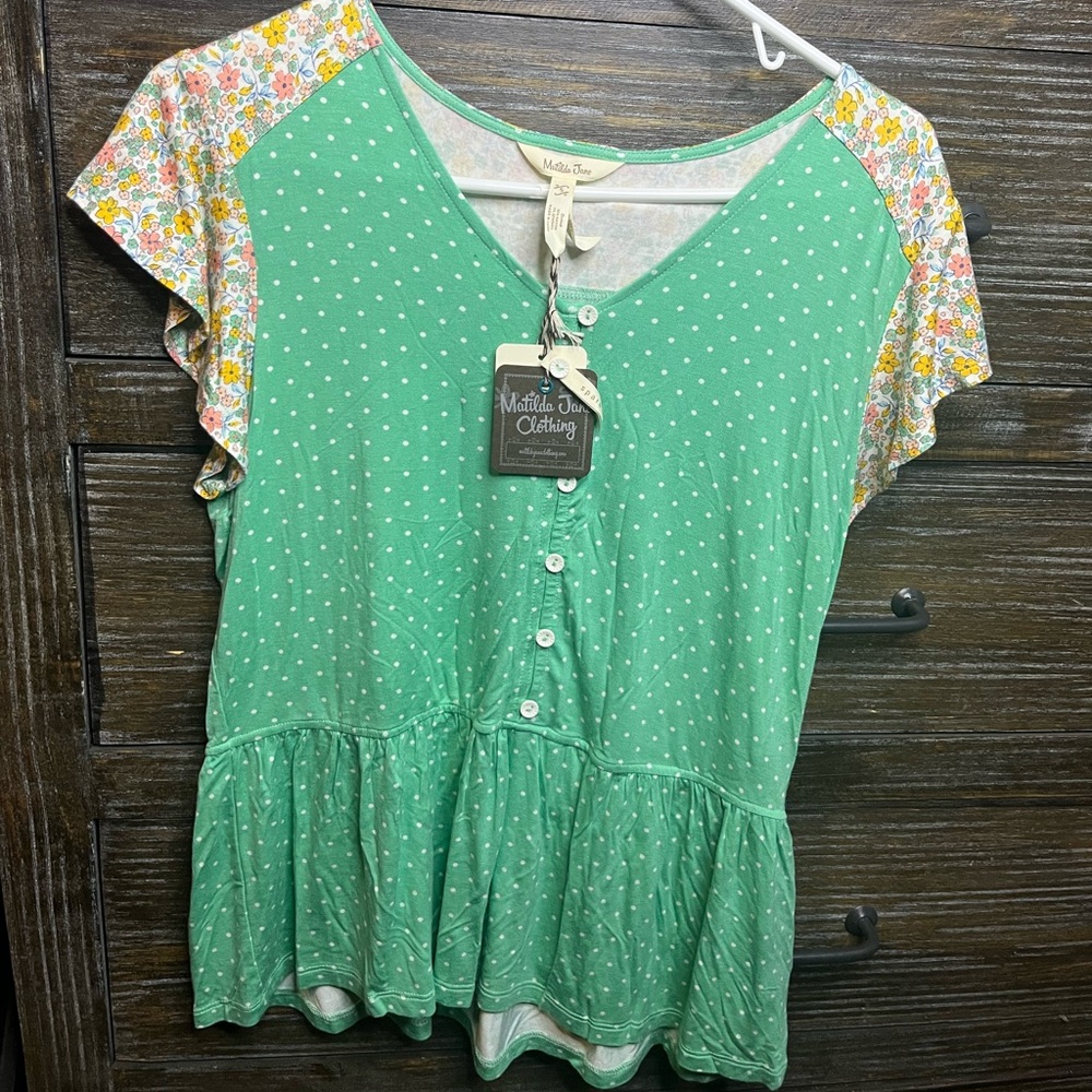 Matilda Jane Green Floral Sleeve Blouse